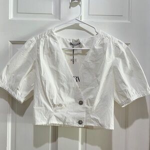Zara cropped short puff sleeve cropped blouse top